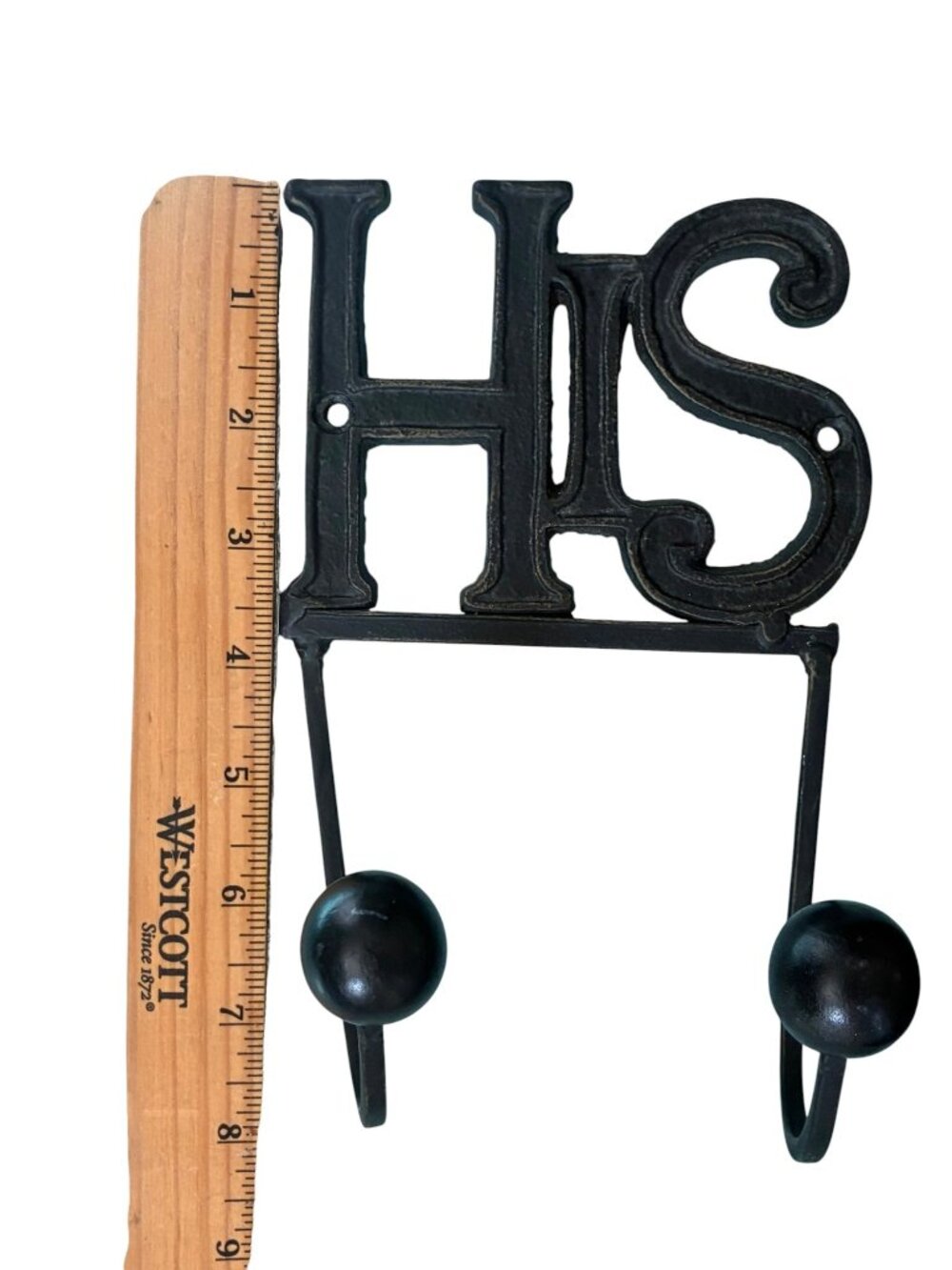 VINTAGE His & Hers Cast Iron Wall Hooks Black Double Hooks Bathroom Towel Rustic - Picture 3 of 13